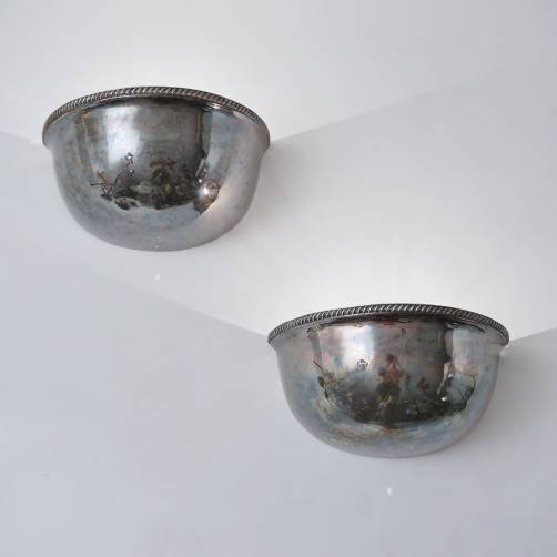 Art Deco demilune sconces/wall lights, a pair, silver plated, 1920`s ca, English